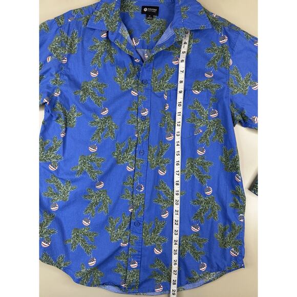 Haggar Mens M Blue Patriotic Button Up Shirt Palm Tree Holiday USA Flag Print - Picture 4 of 9
